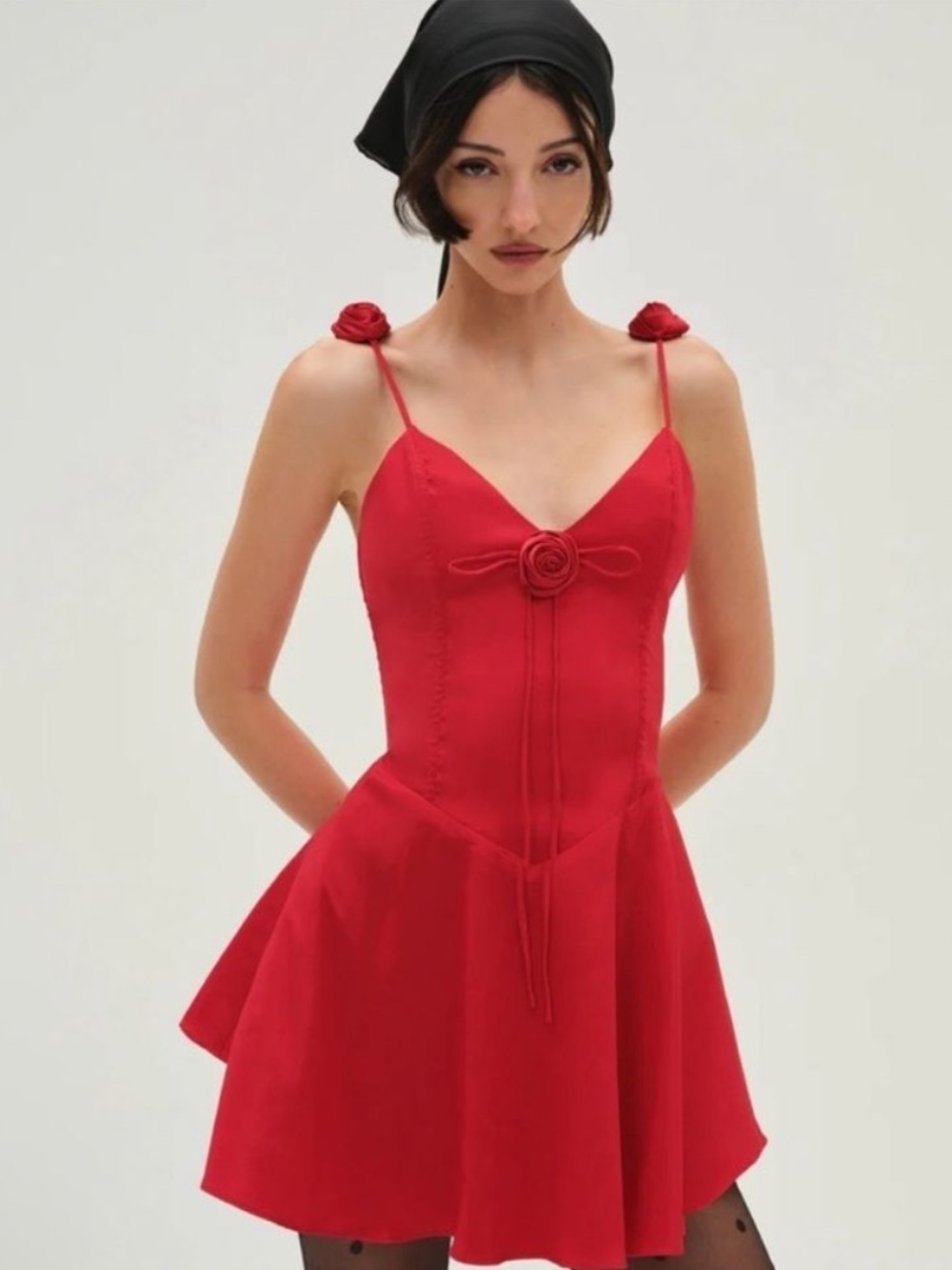 For Love & Lemons Red Mini Dress with Rosette Straps